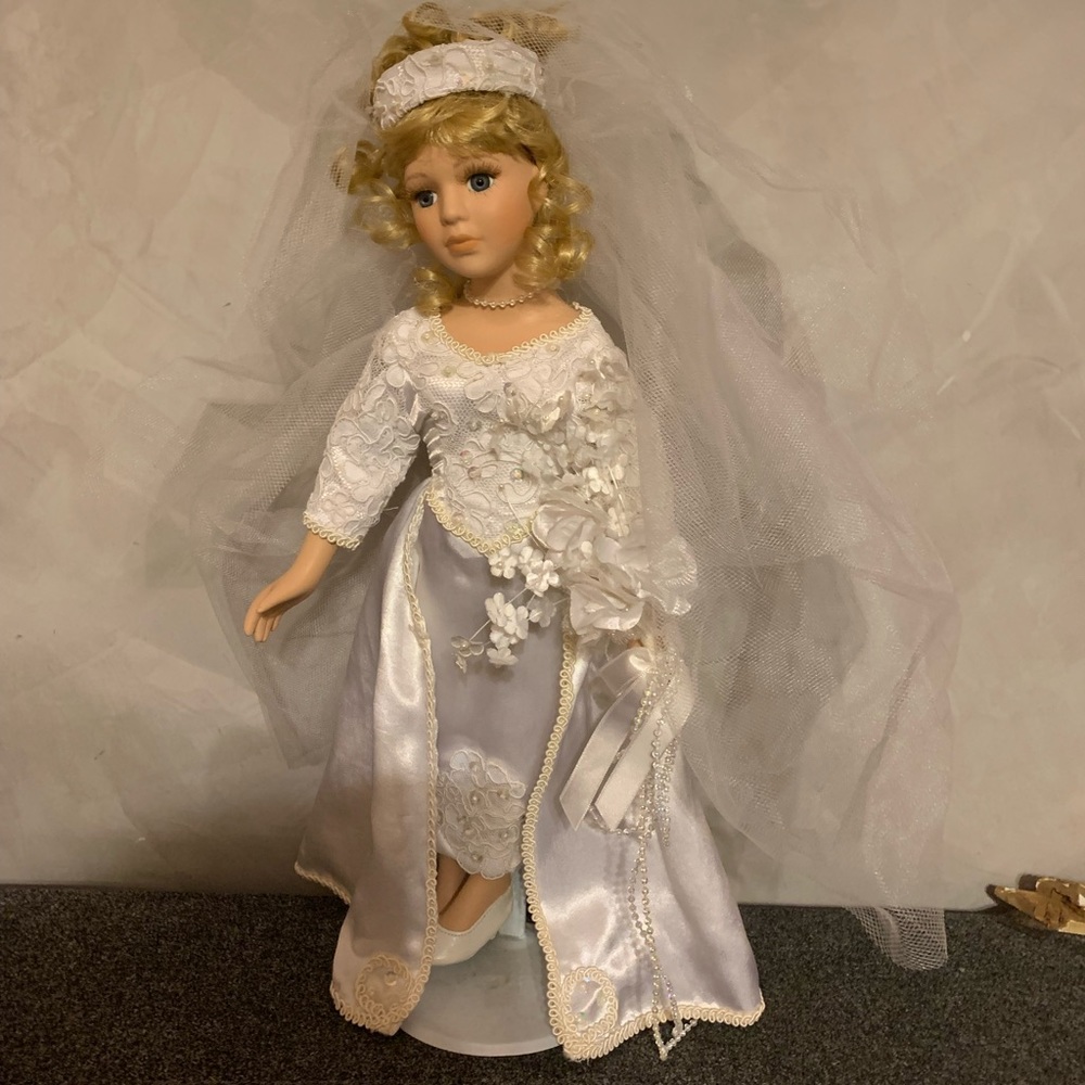 Collectible Porcelain Wedding Doll - Picture 2 of 14